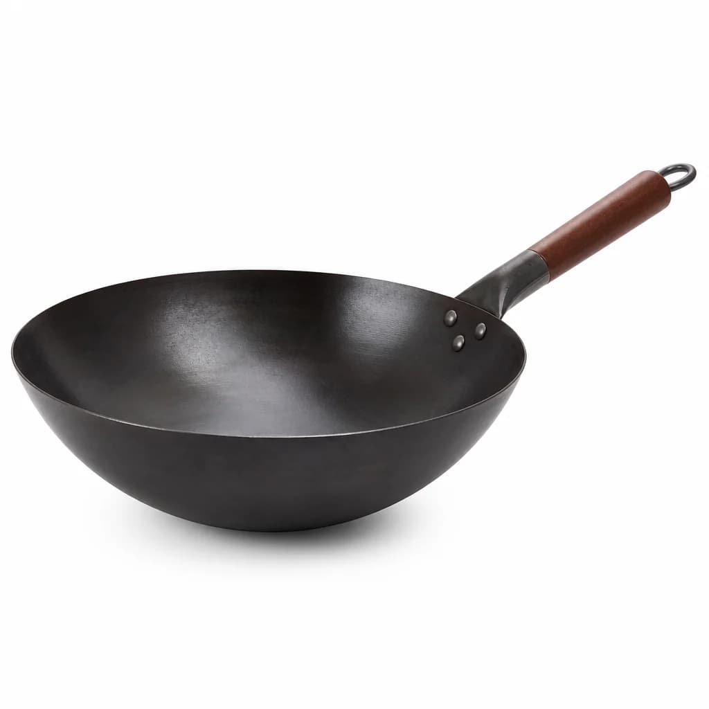 Carbon-steel wok for stir and fold motion