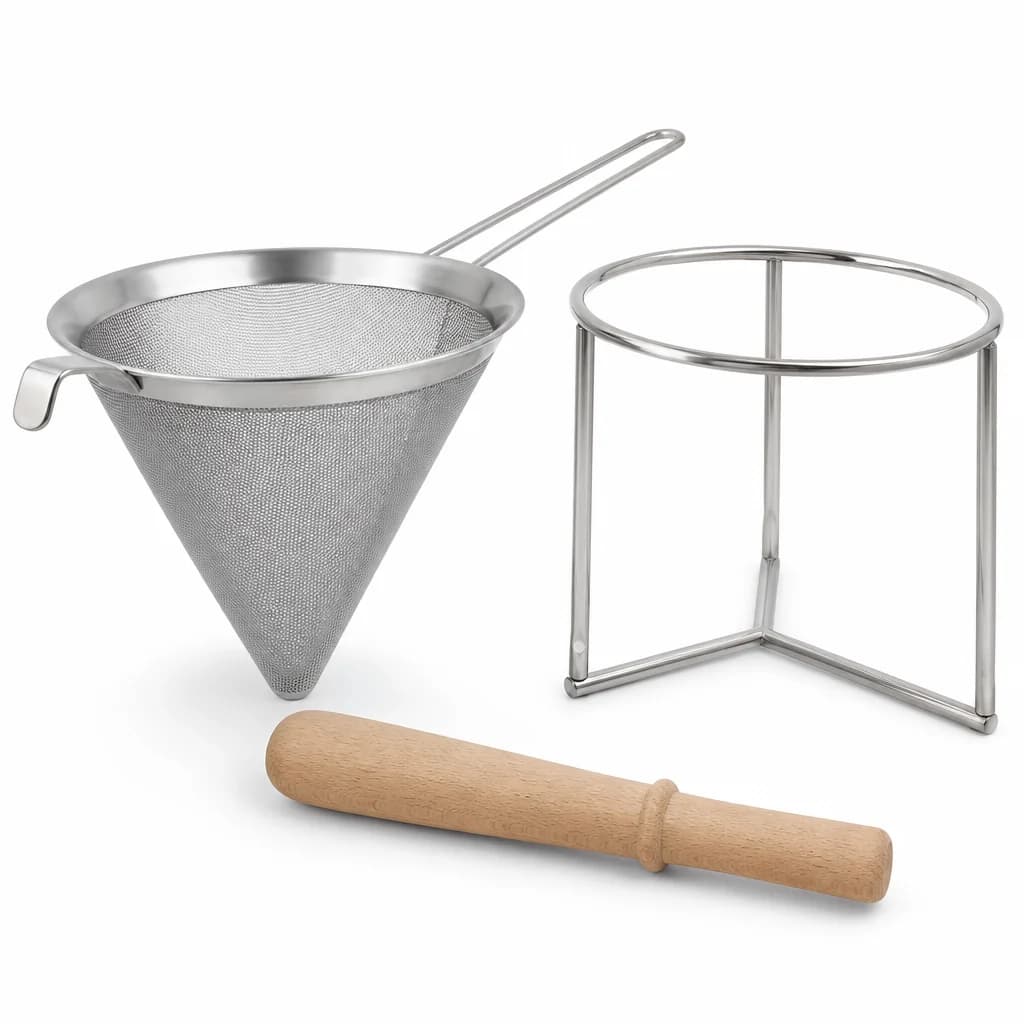 Fine-mesh chinois set for drain and strain motion